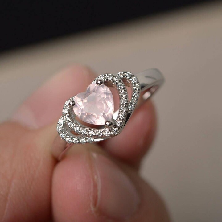 Etsy Natural Rose Quartz Rings Unique Engagement Heart Cut Silver Christmas Presents