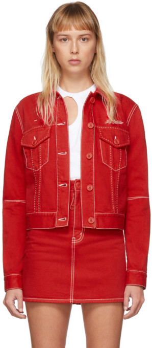 off white red denim jacket