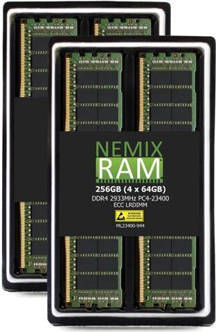 NEMIX RAM 256GB (4x64GB) DDR4-2933 PC4-23400 4Rx4 1.2V 288-PIN ECC LRDIMM Load Reduce Server Memory KIT Compatible with Dell PowerEdge FC640 Server