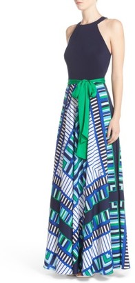 Eliza J Women's Scarf Print Jersey & Crepe De Chine Maxi Dress