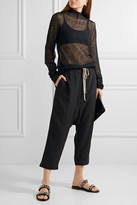 Thumbnail for your product : Rick Owens Cropped Wool And Silk-blend Track Pants - Black