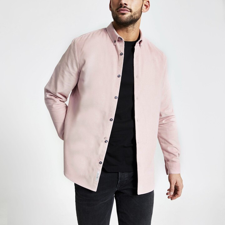 River Island Mens Navy Slim Fit Grandad Collar Oxford Shirt