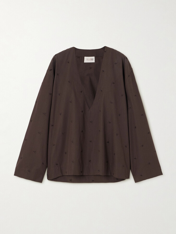 ATTICO Embroidered Cotton-blend Poplin Blouse - Brown