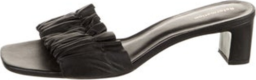 Reformation Leather Slides Black Ruffle Embellishment Unfortunately, due to restrictions, this item may not be eligible for shipping in all areas.