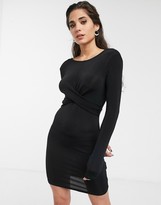 lipsy glitter knot front bodycon dress