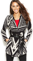 Thumbnail for your product : INC International Concepts Faux-Leather-Trim Belted Striped Cardigan