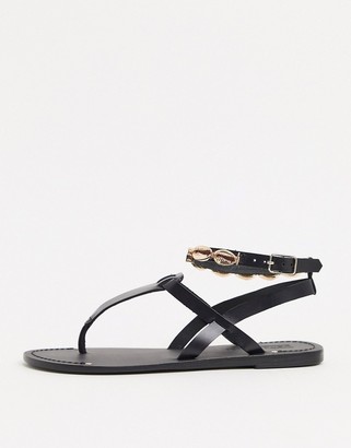 ASOS DESIGN Fara leather toe post sandal with shell detail