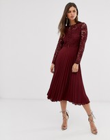 Thumbnail for your product : ASOS DESIGN long sleeve lace bodice midi dress with pleated skirt