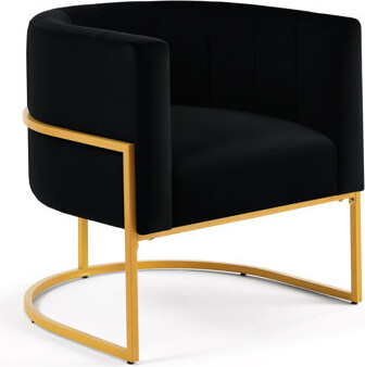 Everly Quinn Modern Velvet Upholstered Chair With Golden Metal Frame - For Living Room, Bedroom, Office Black Accent Room Curved And