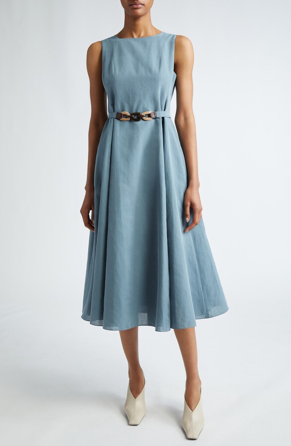 Amelie Belted Sleeveless Cotton & Linen A-Line Dress