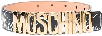 Moschino Feather-Print Logo-Lettering Belt