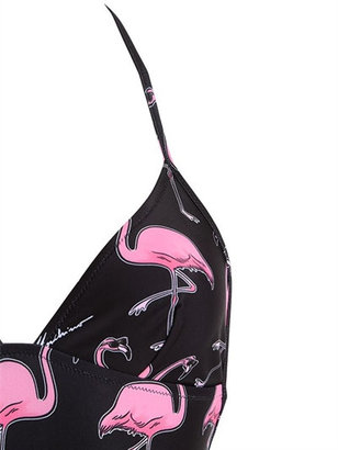 Flamingo Print Lycra One Piece Swimsuit
