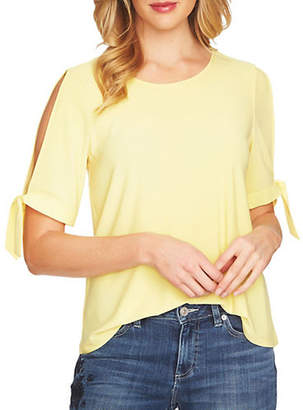 CeCe Mixed Media Tie-Sleeve Knit Top