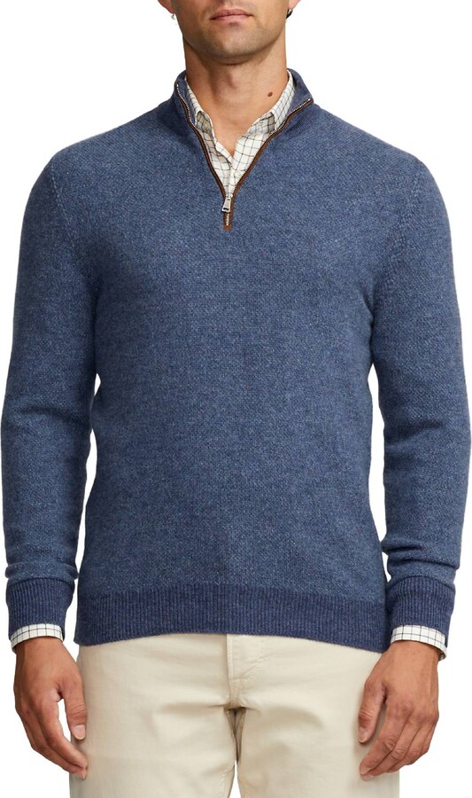 Wool Mock Neck 1/4 Zip Sweater In Dark Blue Heather