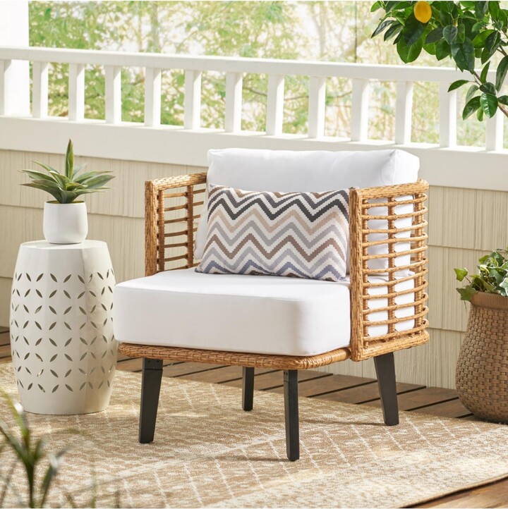 Streamdale Furniture Streamdale Modern Wicker and Acacia Wood Outdoor Chair with Water-Resistant Cushions
