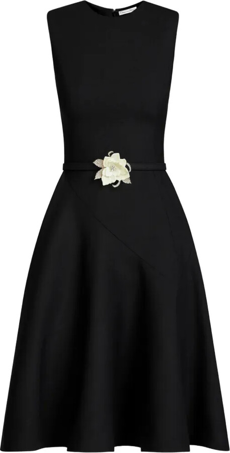 Oscar de la Renta Floral-Belt Sleeveless Dress