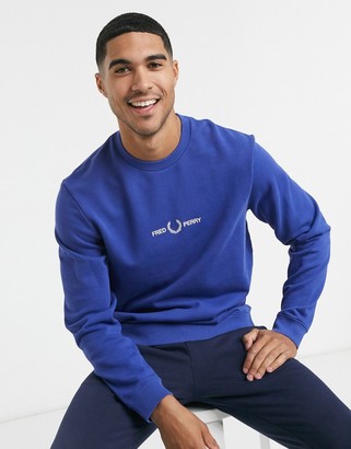 Fred Perry embroidered logo sweatshirt in blue - ShopStyle