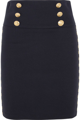 Pierre Balmain Chain-embellished Cotton-blend Twill Mini Skirt - Navy