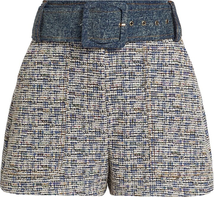 Ramy Brook Women's Kasey Belted Tweed High-Rise Shorts - Indigo Tweed - Size 2