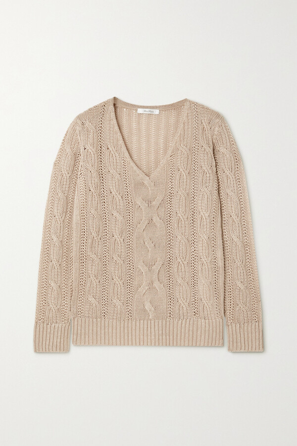 Max Mara Peplo Cable-knit Linen Sweater - Neutrals - ShopStyle