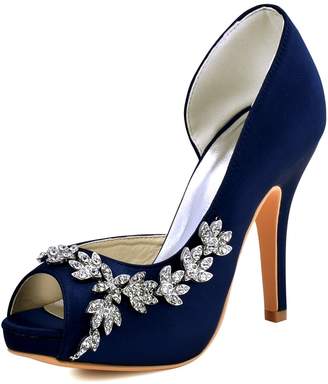 ElegantPark HP1560IAC Women Satin Peep Toe D'Orsay Pumps AC Removable Shoes Clips Wedding Bridal Shoes US 8