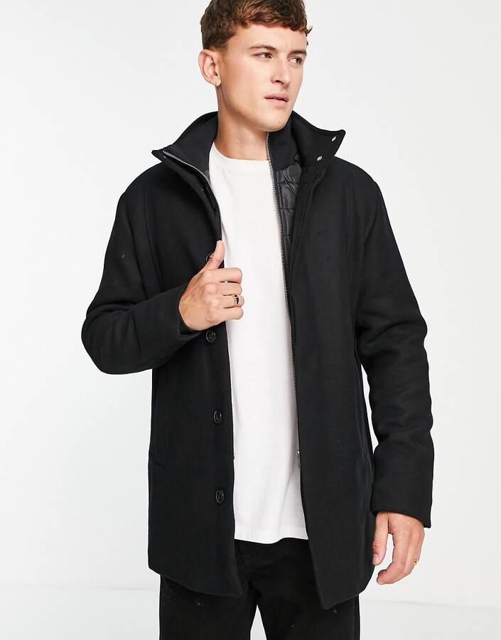 inzet Veel Verwaarlozing Jack and Jones Essentials wool coat with quilted inner in black - ShopStyle