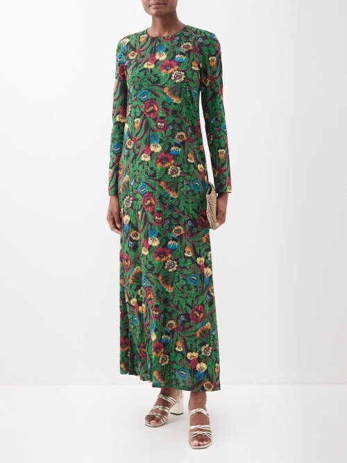 botanical print maxi dress