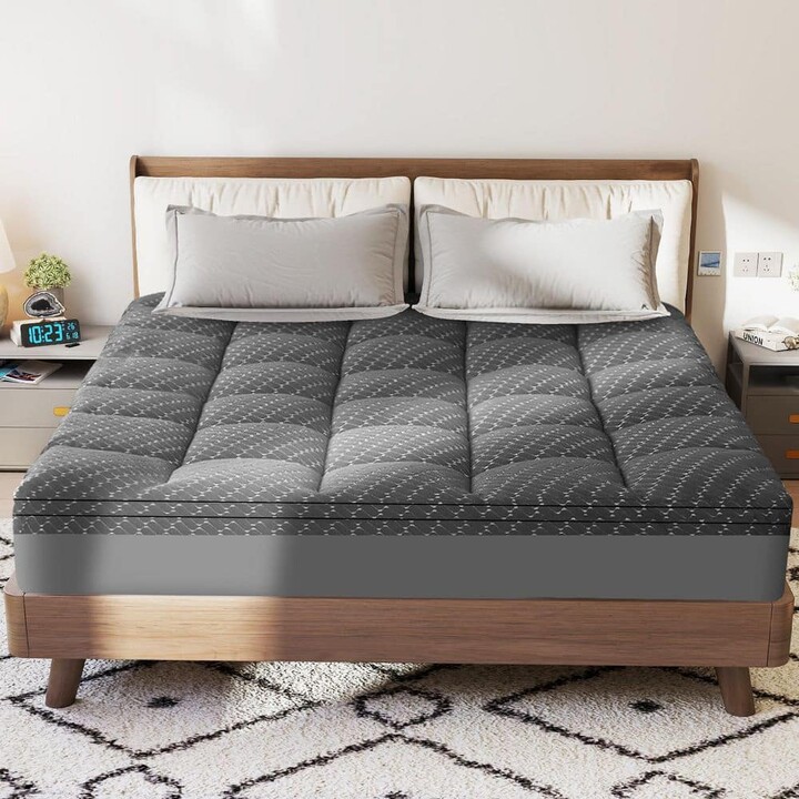 kayamas 2-in-1 3 in. Gel Memory Foam Mattress Topper with Detachable Pillow Top Mattress Pad Cover, Queen Size, Deep Gray