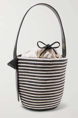 Cesta Collective - Lunchpail Leather-trimmed Woven Sisal Bucket Bag - Navy