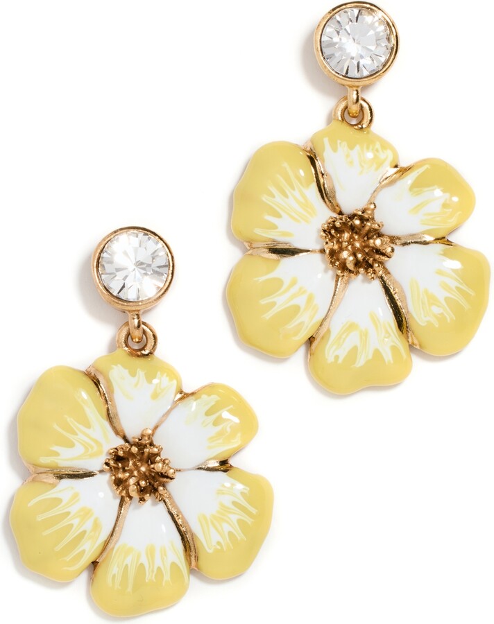 Oscar de la Renta Crystal Enamel Flower Drop Earrings