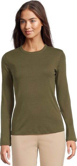 Vince Essential Long Sleeve Crew Neck T-shirt Women's Clothing Herba : LG, Cotton/Modal