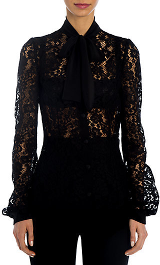 Dolce & Gabbana Lace Tie-Neck Blouse - ShopStyle Tops