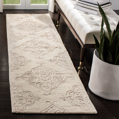 One Allium Way Bernon Hand Tufted Viscose/Wool Damask Rug in Ivory