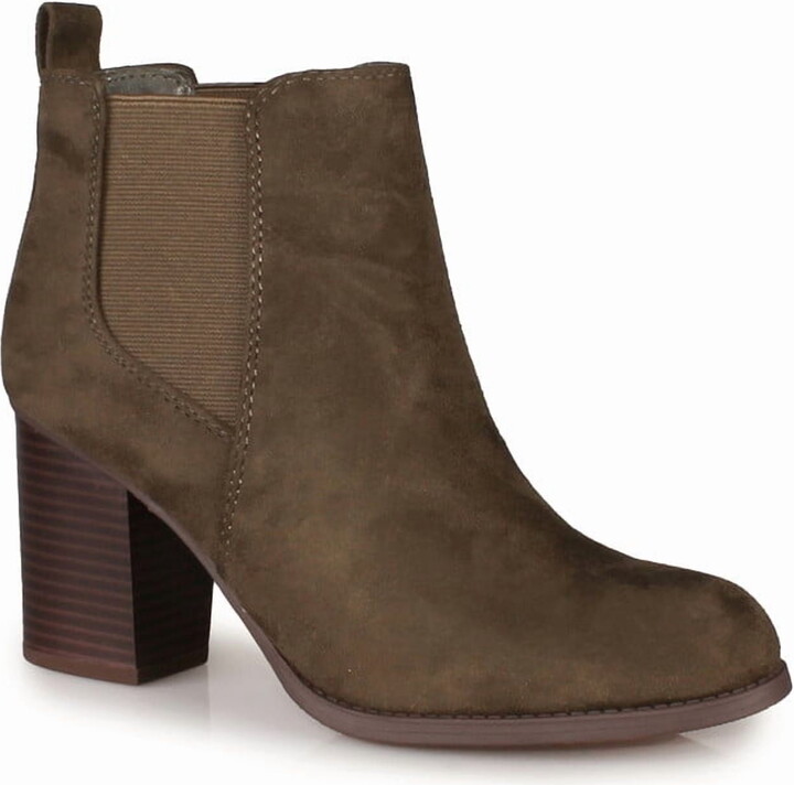 Soda Sunglasses Women’s Olive Green Chelsea Heeled Ankle Boots