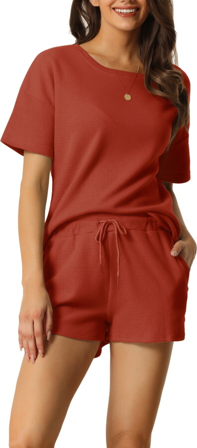 Unique Bargains Womens Lounge Sets Short Sleeve with Shorts Pullover Jogger Tracksuits XS Red