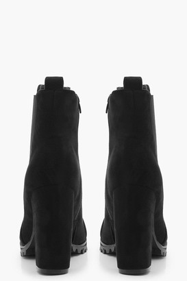 boohoo Cleated Platform Suedette Pull On Chelsea Boots