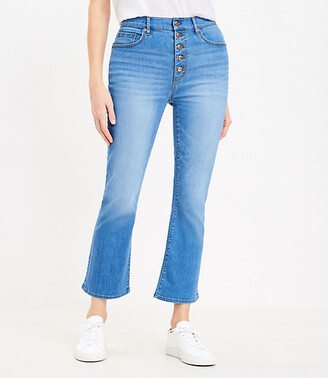 LOFT Tall Curvy Button Front High Rise Kick Crop Jeans in Bright Mid Indigo Wash