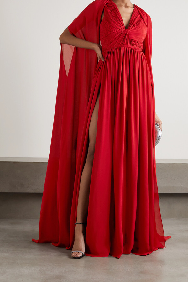 Baylis & Knight Ruby rouge en dentelle à manches longues maxi kate jupe évasée robe Low Cut
