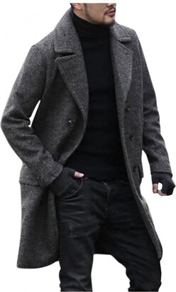 GenericMen Longline Lapel Fashion Regular Fit Wool Blended Trench Pea Coat Jacket