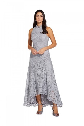 Adrianna Papell Metallic Lace Gown In Silver