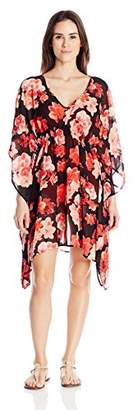 Calvin Klein Women's V-Neck Orchid Chiffon Caftan Cover Up With Packable Pouch