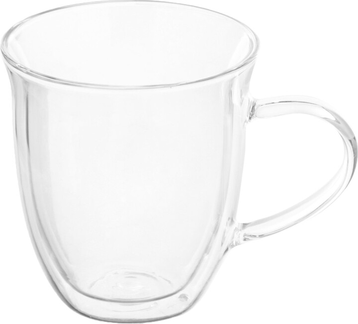 Bonjour Coffee Insulated Borosilicate Glass Latte Cups, 2-Piece Set, 12-Ounces Each