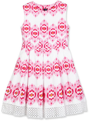 Oscar de la Renta Cotton Ikat Eyelet-Trim Party Dress, Pink, Size 2-14