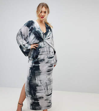 ASOS Curve Balloon Sleeve Maxi Dress In Abstract Print