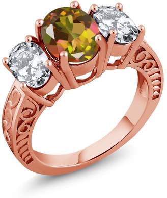 Gem Stone King 4.80 Ct Oval Mango Mystic Topaz 18K Rose Gold Plated Silver Ring