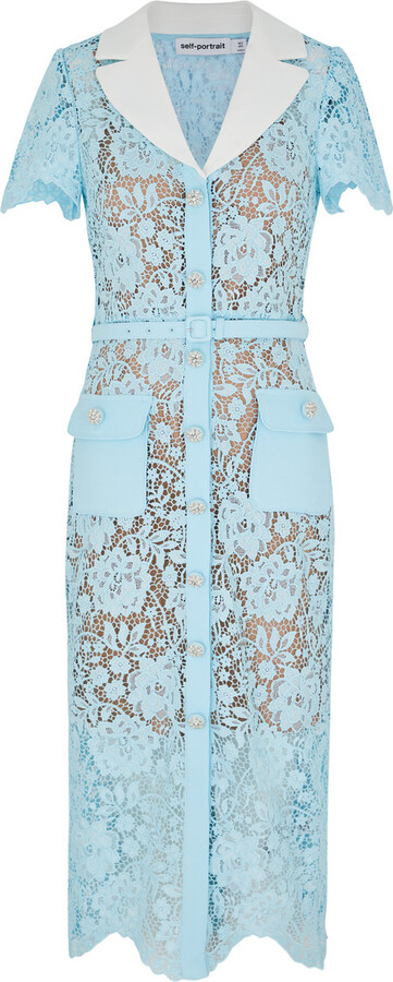 Self-Portrait Belted Guipure Lace Midi Dress