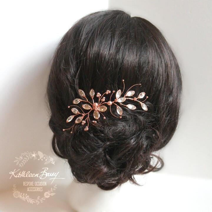 Etsy Leaf Hair Pin Copper Rhinestone - Rose Gold Or Silver Also Available Bridal Wedding Accessories Headpiece Style Marelize