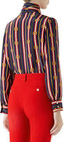 Thumbnail for your product : Gucci Bow-Neck Long-Sleeve Button-Front Silk Crepe de Chine Blouse