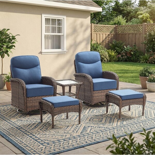 GymojoyPatioFurnitureSetwithSwivelChairs&6-InchThickCushionsOutdoorHighBackSwivelRockerPatioChairs5PCSWickerOutdoorFurnitureSet