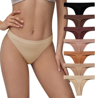 LEVAO Seamless Thongs for Women-No Show Underwear-Invisible Silky Panties-  Sexy V-waisted Wavy Sides G-String Panties 7 Pack